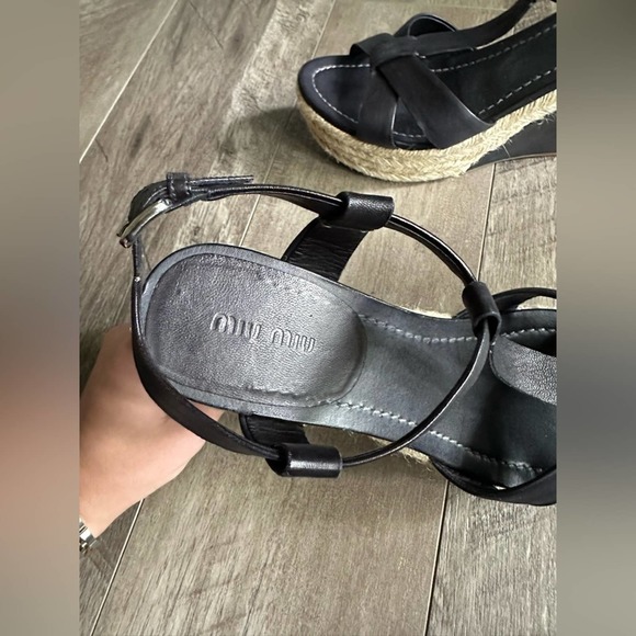 Miu Miu Wedge Espadrille Sandals Black 40 - Picture 2 of 5